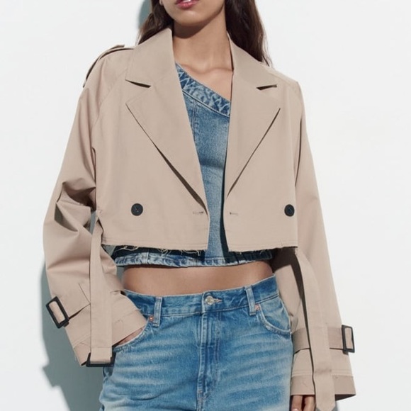 Zara Cropped Oversized Trench Coat Jacket - Picture 2 of 13